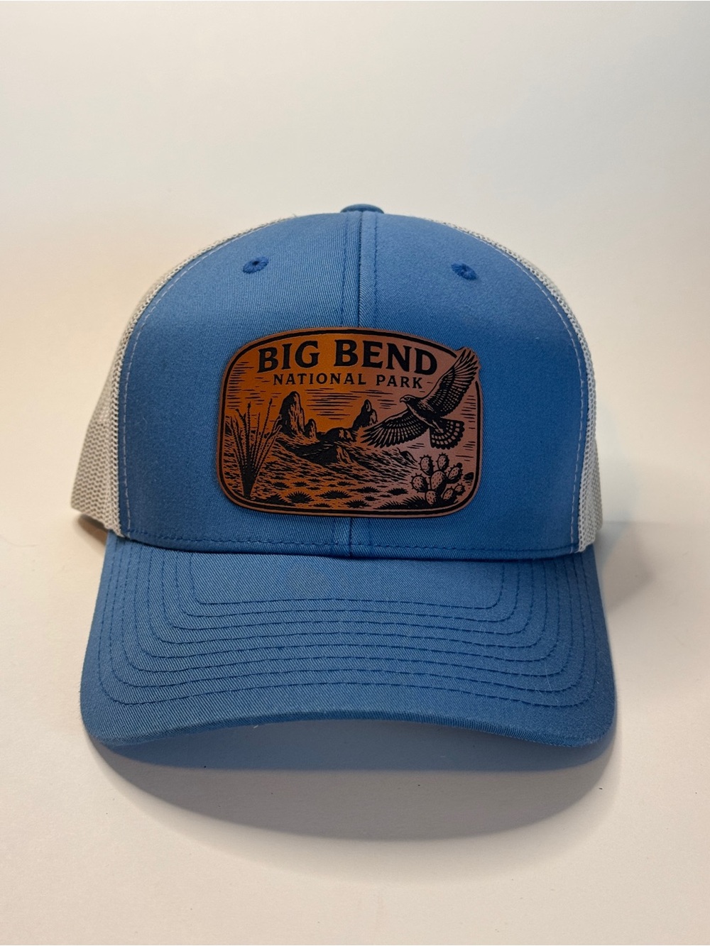 BIG BEND National Park Blue and White Trucker Hat with Leather patch